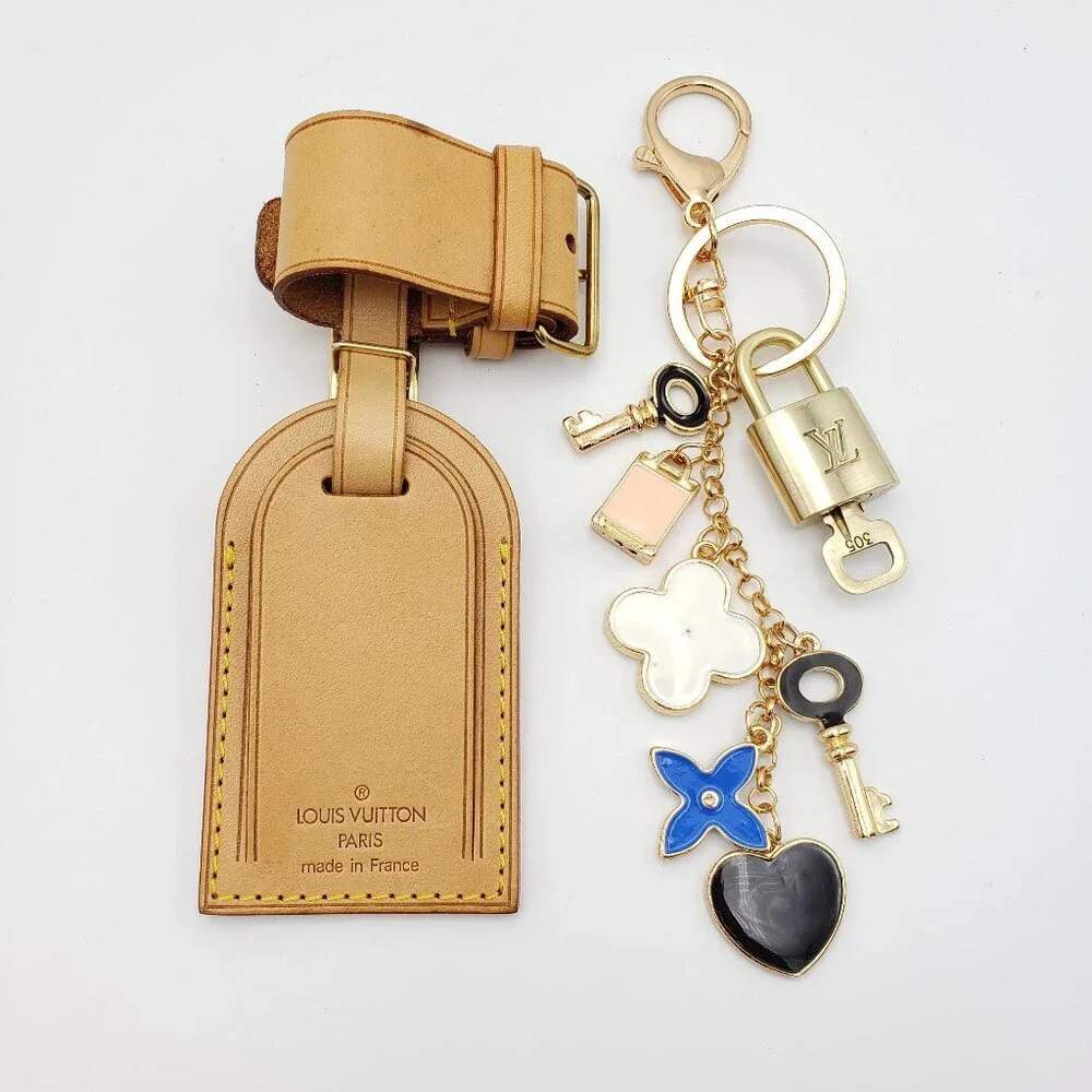 Authentic Louis Vuitton Luggage Nametag and Gold Padlock with Unbranded Keycharm